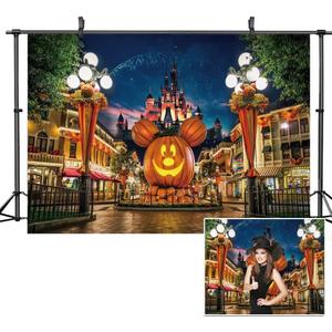 7X5FT Halloween Pumpkin Backdrop Night Street Backdrop Travel Happy Halloween Party Vinyl Banner Birthday Party Decoration Background DH-122