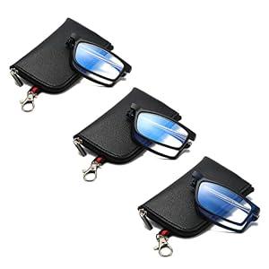 2 x  Viseng Anti-blue Light Folding Reading Glasses for Men and Women with Telescopic Rod Portable Fashion Ultra-light Leather Case +3.0