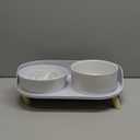 Elevated Slow Feeder Dog Bowls - Ceramic Food and Water Bowl Set with Stand - Raised Pet Dishes for Small and Medium Sized Dogs (White)