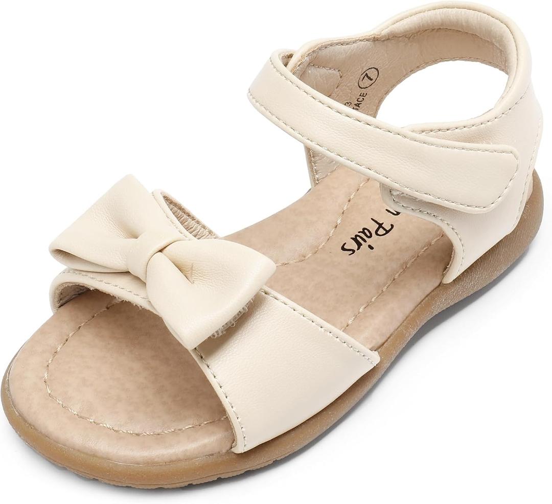 DREAM PAIRS Girls Sandals Fashion Bow Summer Shoes for Toddler/Little Kid (White-pu) Size 6 Toddler