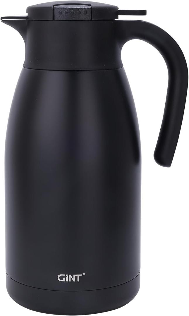 GiNT 1.9L / 64Oz Thermal Coffee Carafe, Insulated Stainless Steel Coffee Carafes for Keeping Hot/Double Walled Vacuum Thermal Carafe (Black) (EXP 05/01/30)
