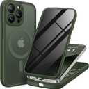 BERFY for iPhone 14 Pro Max Case, Compatible with MagSafe, Built-in Privacy Screen Protector and Camera Protection, Anti-Spy Full Body Shockproof Matte Phone Case for 14 Pro Max 6.7", Green
