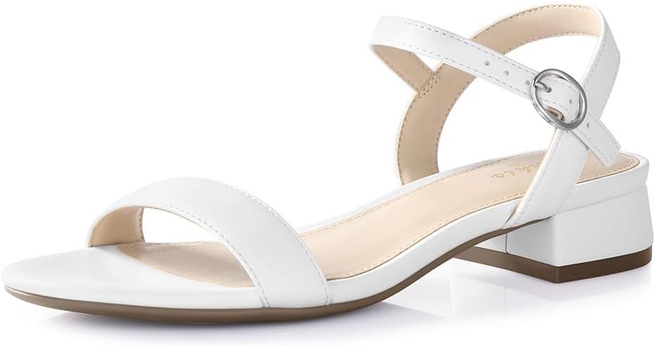 Ankis Women Nude Black White Sandals for Women Low Heel 1 Inch Dressy Sandal Ankle Strap Open Toe Block Short Heeled Summer Classic Comfortable Graduation Holiday Party Casual Flat Shoes, 10