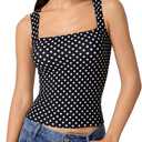 QINSEN Women's Double Layer Tank Tops Square Neck Sleeveless Basic Tight T Shirts, Black Polka Dots (S)