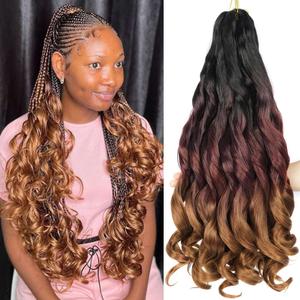 French Curl Braiding Hair 24 inch 6 Packs Loose Wave Bouncy Braiding Hair Pre Stretched 100/pack Yaki Curly Crochet Hair for Black Women Hair Extensions(24 inch(pack of 6),1b/33/30)