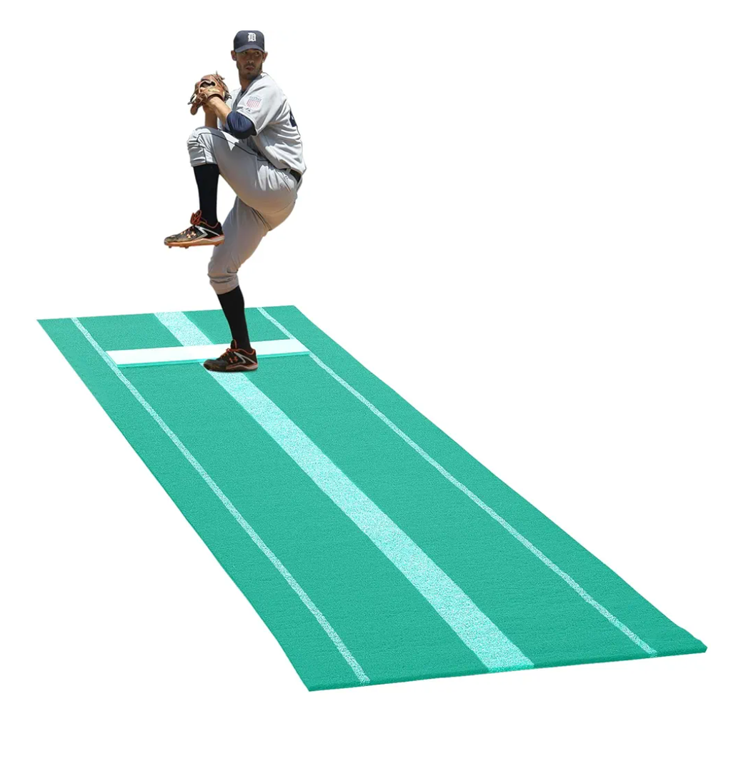 Softball Pitching Mat ，10x3 ft Pitching Mound with Wooden/Mound, Batting Mat with Antifade Turf and Antislip Bottom, Green, Perfect for Baseball Practice in Garage, Backyard, Gym