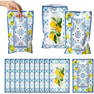 3sscha 50Pcs Capri Lemon Party Favor Bag Blue Tiles Yellow Lemon Plastic Waterproof Goodie Bag Citrus Fruit Rectangular Gift Bags for Kids Birthday Baby Shower Decoration Party Favor Supplies
