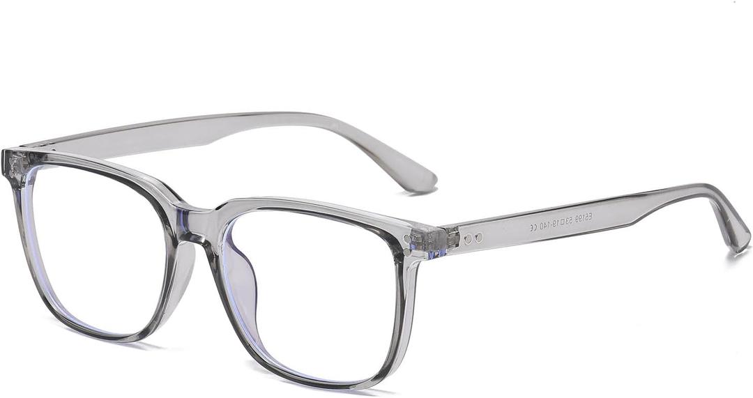 Fashion Blue Light Glasses for Men Ultralight Retro Square Frame Computer Glasses Reduce Eye Strain (Transparent Grey)