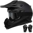 TRIANGLE Adult Dirt Bike Helmet Full Face Motorcycle Helmets with Adjustable Goggles & Gloves - DOT/FMVSS-218 Certified Motocross Helmet for Off-Road ATV BMX UTV, Matte Black XL