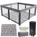Foldable Baby Playpen with Mat,50"50" Collapsible Playard for Babies and Toddlers,Indoor&Outdoor Kids Safety Play Pen,Portable Travel Playpen with Travel Pack and 30 Ocean Balls