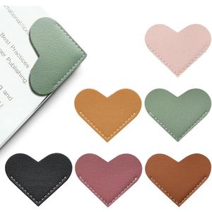 Leather Heart Bookmarks - Winjeto 5 Pieces Cute Corner Page Book Marks for Teachers Students Book Reading Lovers, for School Office Home Supplies (Heart6pcs)