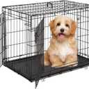 Pet Dog Crate, 36 Inches Metal Wire Large Dog Cage Double Door Folding Dog Kennel with Divider Panel, Leak-Proof Plastic Pan, Indoor Outdoor Pet Crates for Small Medium Breed Dogs Animals (36.0"L x 22.5"W x 24.0"H, Black)