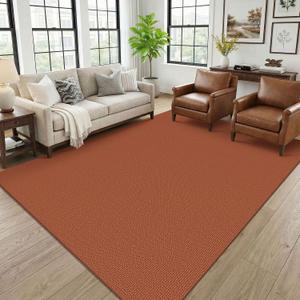 KOZYFLY Orange 6x9 Dining Room Rugs, Washable Area Rug for Living Room, Non Slip Rugs for Bedroom, Braided Floor Carpet for Nursery, Office, Cotton Rug Home Indoor Decor, Burnt Orange/Tan