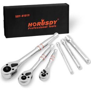 HORUSDY 3-Piece Ratchet Set, 1/4 3/8, 1/2" Drive Ratchet Handle Set, 90-Tooth,CR-V, Quick Release Ratchets