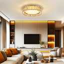 Amber Crystal Dimmable Flush Mount Ceiling Light, Gold Modern LED Close to Ceiling Light Fixture with 5CCT 2700K-6000K, Round Kitchen Lighting for Bedroom,Laundry Room, Hallway, Living room (15in 36W)