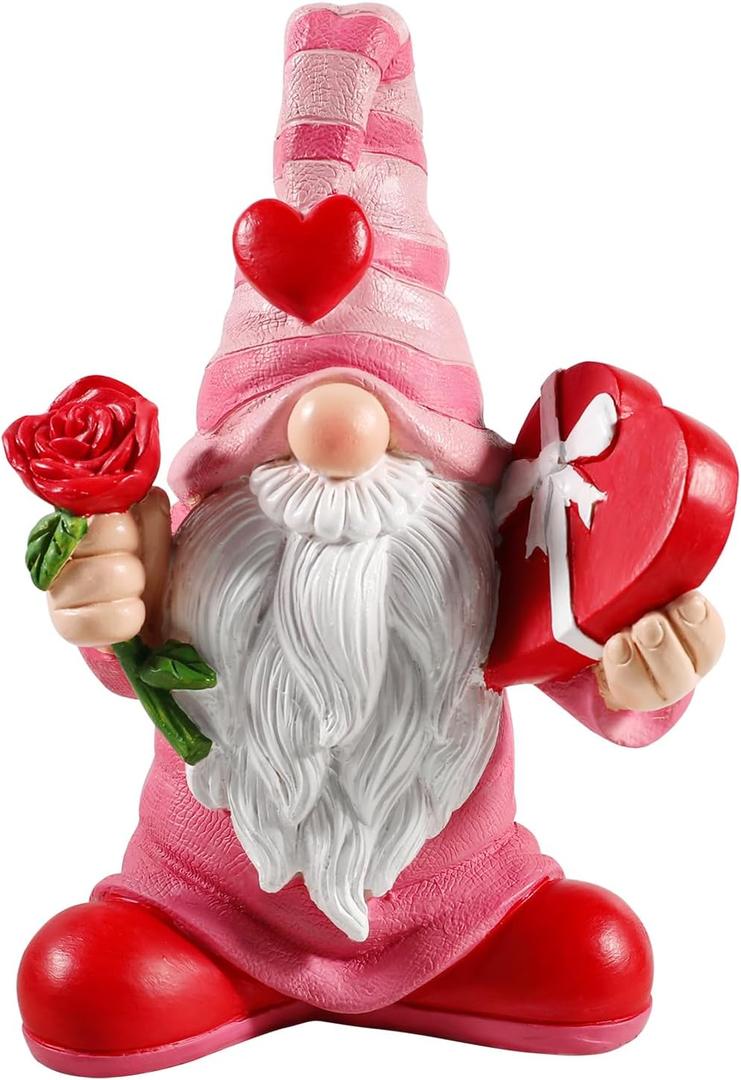 7.1"x5.1" Larger Valentines Day Gnome - Valentine's Day Decor Gifts Pink Resin Gnomes for Home Table Ornaments Sweet Valentines Day Gifts for Him Her
