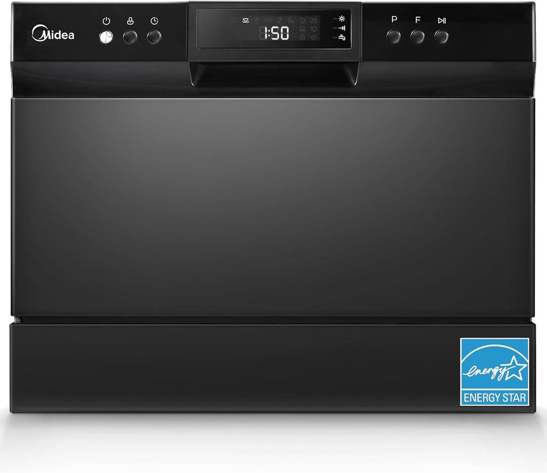 Midea MDC22P1ABB Table-top Countertop, Energy Star Portable Dishwasher, 6 Place Settings & 8 Washing Programs, Speed, Baby-Care, ECO& Glass, Dish Washer for Dorm, RV& Apartment, Black