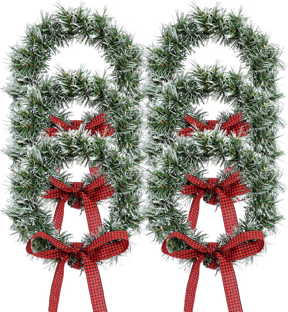 6 Pack Christmas Wreath 9.5" with Silk Red Classic Bow Wreath Crafts for Door Decoration Pine Indoor Outdoor Decoration Home Window Holiday
