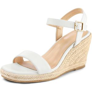 mysoft Women's Platform Espadrille Wedge Sandals Square Open Toe Ankle Strap Buckle Casual Summer Dressy Sandals (White)