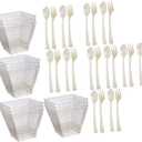 1set Disposable Dessert Cups Golden Glitter for Parties Weddings and Celebrations Includes Cups Spook Forks and Cutlery