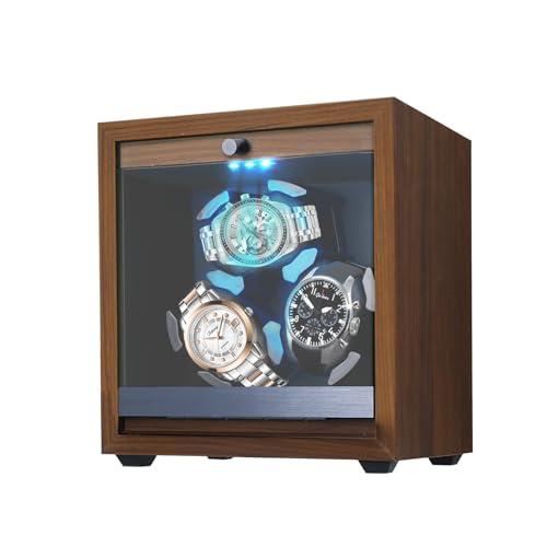 JuviPerpric Watch Winder for Automatic Watches, 3 Automatic Rotating Watch Winder Box with Blue Backlight, Foam Pad and 4 Rotation Modes for Lady & Man