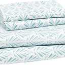 Amazon Basics Lightweight Breathable Brushed Microfiber 4-Piece Bed Sheet Set with 14-Inch Deep Pockets, Wrinkle Resistant, Queen, Aqua Fern, Printed