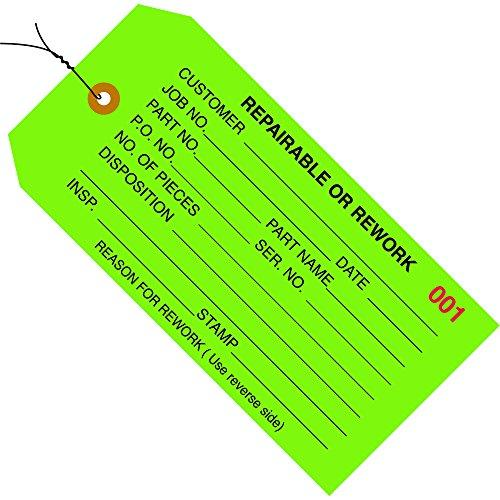BOX USA BG20043 Inspection Tags, Pre-Wired, "Repairable or Rework", 4 3/4" x 2 3/8", Green (Pack of 1000)