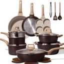 CAROTE 21 PCS Ceramic Cookware Set, Pots and Pans Set Non Stick, Pot and Pan Set with Frying Pan, Induction Ready Cooking Set for Kitchen, PFOS/PFOA/PFAS Free, Brown