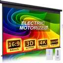 Projector Screen Motorized 84 Inch 16:9 HD Electric Projector Screen Pull Down with Remote, Automatic Projector Screens Wall Ceiling Mount Movie Screens for Projectors Outdoor Indoor, Black