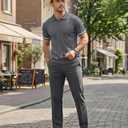 PRIVIMIX Mens Knit Texture Polo Shirts Sweater Short Sleeve Casual Polo Shirts with Button for Summer Golf (L)