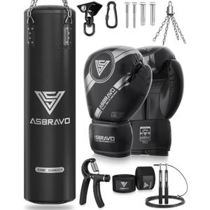 Punching Bag for Adults, 4ft PU Heavy Boxing Bag Set 12OZ Gloves for MMA Muay Thai Kickboxing Training Home Gym, Martial Art (Unfilled) (Black)