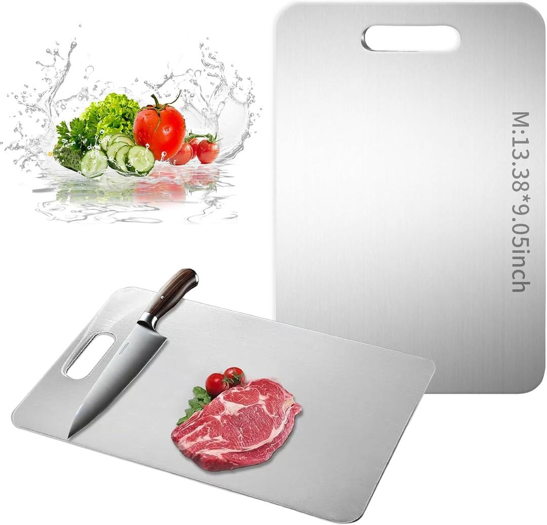 Katuchef Titanium Cutting Board - New Upgrade 100% Pure Titanium Cutting Boards for Kitchen Double Sided Non Toxic Cutting Board,Hygiene Durable Dishwasher Safe Chopping Board (M13.38IN*9.05IN)