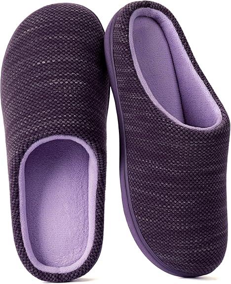 RockDove Womens Birdseye Knit Memory Foam Slippers Two Tone Slip On Open Back Breathable Waffle Upper Non Slip Rubber Sole Gift Idea (9-10, Eggplant)
