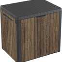 Keter Signature Everwood 30 Gallon Resin Outdoor Storage Box and Patio Furniture Side Table for Pool and Garden Accessories, Walnut