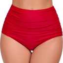 Womens High Waisted Full Ruched Bikini Swim Bottoms Tummy Control Full Coverage Swimsuit Bottoms (Large, Red3)