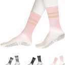 Pack Of 2 YOZHAKOU Pilates Yoga Socks with Grips for Women，Colorful Non Slip Crew Athletic Socks for Pilates,Ballet,Hospital,Gym.