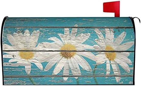 Sweetshow Rustic Spring Daisy Mailbox Covers Magnetic Standard Size 25.5x21 Inch Teal Old Wood Board Mailbox Decals Mailbox Wrap Post Letter Box Cover Mailbox Post Cover for Garden Yard Decor