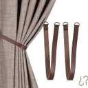 Home Queen Leather Curtain Tie Backs Attach to Wall, Outdoor Drape Holder Holdbacks Tiebacks with Wall Hooks, 4 Pack, Chocolate