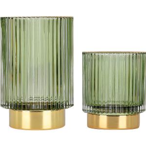 DASITON Makeup Brush holder Organizer, Crystal Cosmetic Makeup Brush Glass Brushes Storage Holder, Vintage Make Up Brush Cup Pen Pencil Holder striped vase(Green S+L)