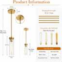 1-Light Brushed Brass Pendant Lights Kitchen Island, Modern Pendant Light, Single Gold Glass Fixture, Adj 71", High CRI 95+ E26, Kitchen Island Lighting, Dining Room, Entryway (Bulb Not Included)