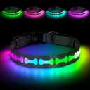 Flashseen LED Dog Collar Light Up USB-C Rechargeable, RGB 7 Colors 3 Modes Glow in The Dark Collar, Adjustable 360 Visibility Glowing Collars for Night Walking for Dogs (Grey, Small)