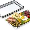 LAUCHUH Checkered Serving Platters, 12 inch Porcelain Serving Trays Rectangular Dinner Plates Black & White Serving Dishes for Entertaining, Cheese, Cupcakes, Cookies, Fruit, Vegetables, Set of 4