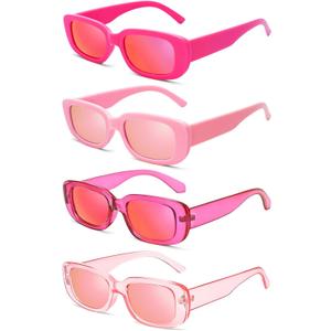 4 Pack Women's Rectangle Sunglasses Retro Mirrored Lenses Square Vintage Glasses 90s Y2K Aesthetic Accessories