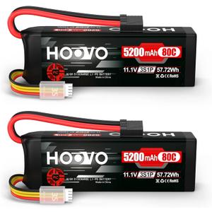 HOOVO 11.1V 80C 5200mAh 3S LiPo Battery with Tracxas Plug for RC Car RC Truck RC Boat Hobby (2 Packs)