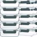M MCIRCO 10-Pack,22 Oz Glass Meal Prep Containers,Glass Food Storage Containers with lids,Glass Lunch Containers,Microwave, Oven, Freezer and Dishwasher (Gray)