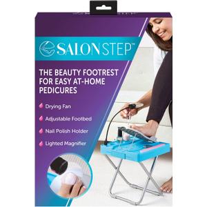 Salon Step The Beauty Footrest for Easy at-Home Pedicures, Treat Your Feet, No More Bending or Stretching with LED Magnifier, Drying Fan, Adjustable Foot Rest, Non-Slip Sturdy Legs & Built-in Storage