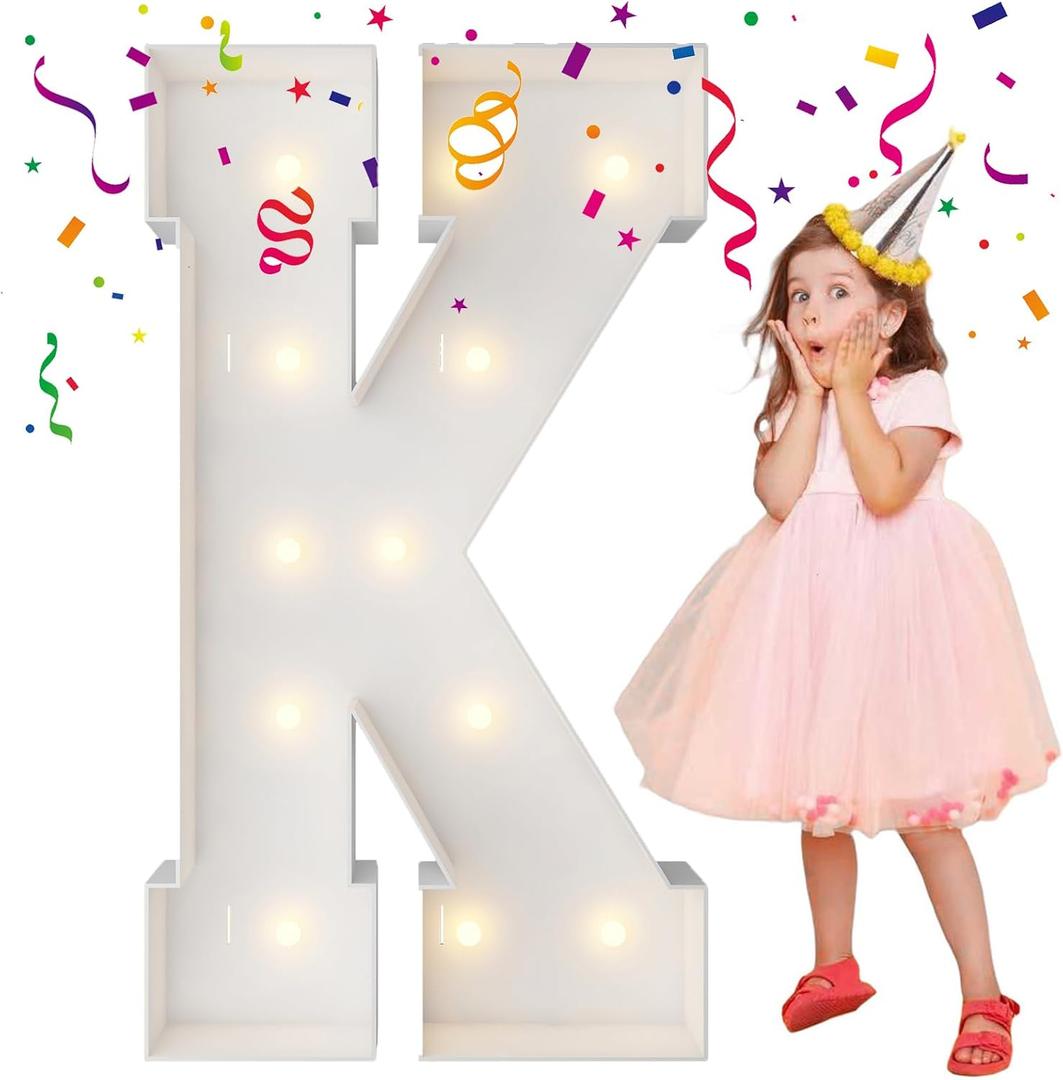 4FT Marquee Light Up Letters, Large Marquee Letters, Mosaic Balloon Frame Letter Big Letters For Engagement Wedding Decorations Birthday Party Backdrop Decor, Balloon Arch Kit Letter K