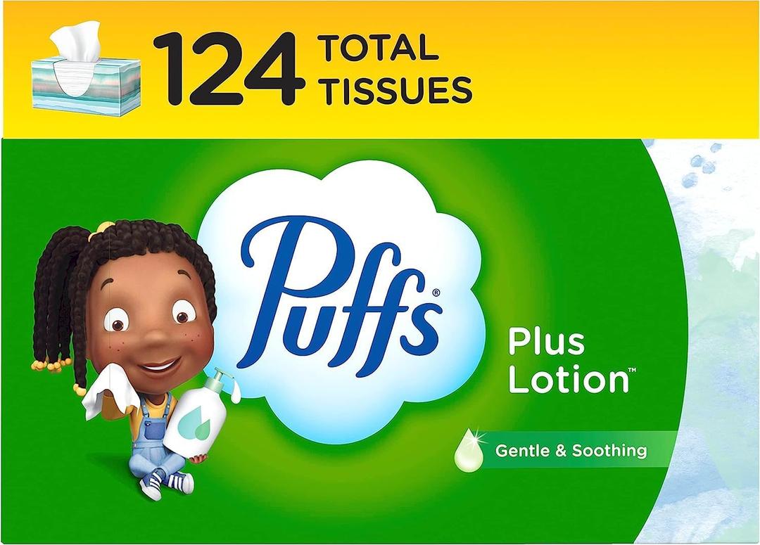 Puffs Plus Lotion Facial Tissue, 1 Family Box, 124 Tissues Per Box (124 Count (Pack of 1))