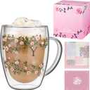 Aoshin Initial Glass Cup for Women, 12 Oz Rose Double Walled Glass Coffee Mugs, Personalized Gifts for Women, Initial Coffee Tea Mug with Scarf, Birthday Wedding Gifts for Her Mom Teacher (ROSE-Y)