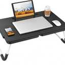 BUYIFY Foldable Lap Desk Bed Table with Cup Holder Portable Tray, Charcoal